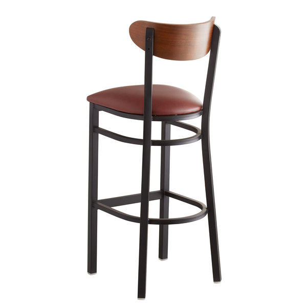 Lancaster Table & Seating Boomerang Bar Height Black Chair with Burgundy Vinyl Seat and Antique Walnut Back Wholesale ❤️ LT&S Boomerang Series Lancaster Table & Seating Boomerang Bar Height Black Chair With Burgundy Vinyl Seat And Antique Walnut Back ???? -Lancaster Shop unnamed file 1203