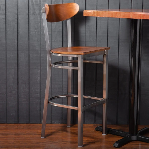 Deals 🌟 LT&S Boomerang Series Lancaster Table & Seating Boomerang Bar Height Clear 🧥 Coat Chair With Antique Walnut Seat And Back 🥰