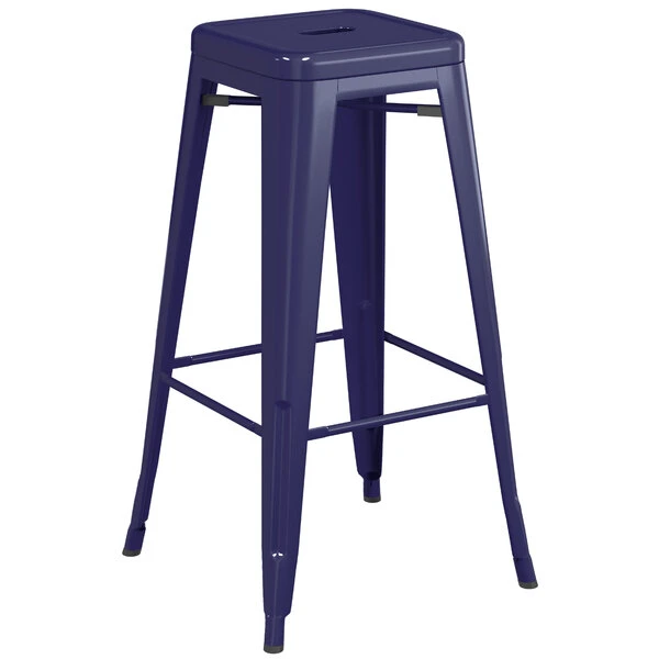Outlet 💯 LT&S Alloy Series Lancaster Table & Seating Alloy Series Navy Stackable Metal Indoor / Outdoor Industrial Barstool With Drain Hole Seat 🌟 - Image 2