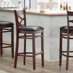 Best Pirce ???? Lancaster Table & Seating Mahogany Diamond Back Bar Height Chair With 2 1/2" Padded Seat ✨