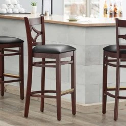 Best Pirce ๐ Lancaster Table & Seating Mahogany Diamond Back Bar Height Chair With 2 1/2" Padded Seat โจ