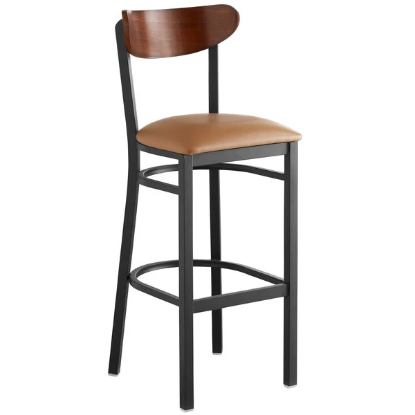 Best deal ๐งจ LT&S Boomerang Series Lancaster Table & Seating Boomerang Bar Height Black Chair With Light Brown Vinyl Seat And Antique Walnut Back ๐ - Image 2