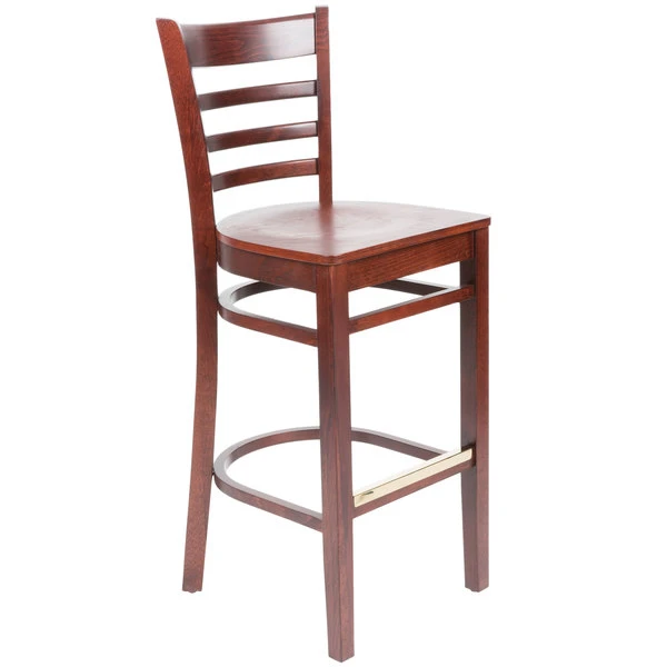 Deals ๐ Lancaster Table & Seating Mahogany Finish Wooden Ladder Back Bar Height Chair ๐งจ - Image 2