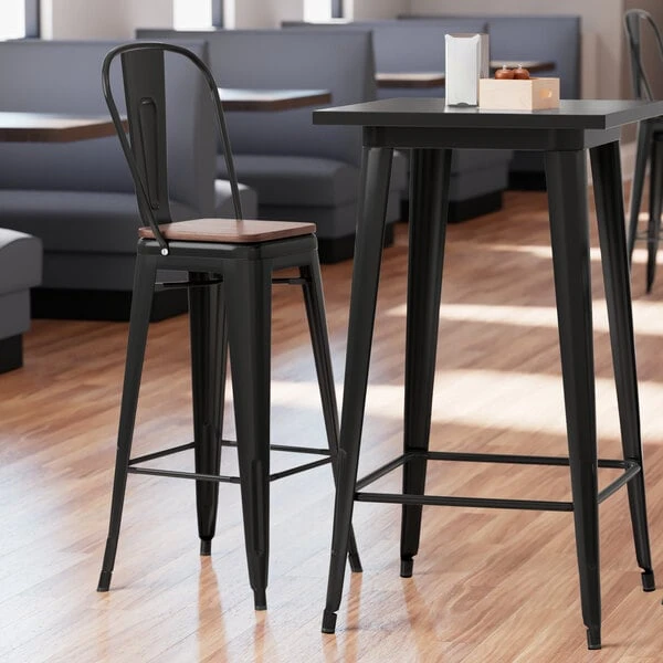 Best deal โค๏ธ LT&S Alloy Series Lancaster Table & Seating Alloy Series Black Metal Indoor Industrial Cafe Bar Height Stool With Vertical Slat Back And Walnut Wood Seat ๐ฅ