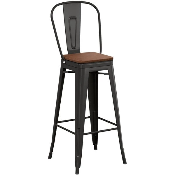 Best deal โค๏ธ LT&S Alloy Series Lancaster Table & Seating Alloy Series Black Metal Indoor Industrial Cafe Bar Height Stool With Vertical Slat Back And Walnut Wood Seat ๐ฅ - Image 2