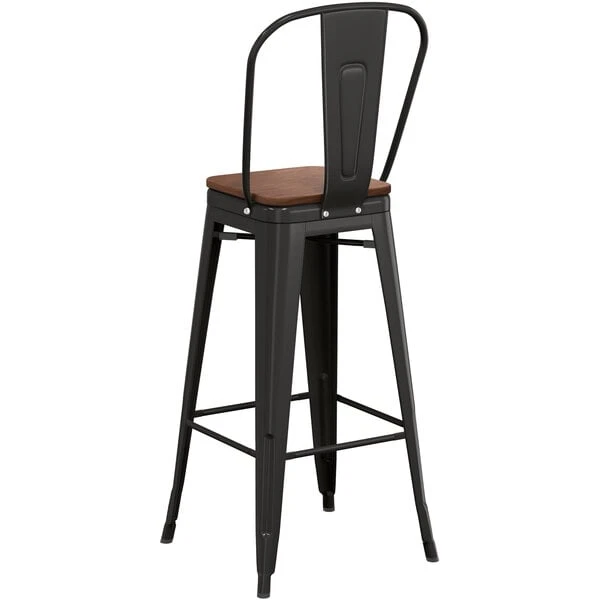 Best deal โค๏ธ LT&S Alloy Series Lancaster Table & Seating Alloy Series Black Metal Indoor Industrial Cafe Bar Height Stool With Vertical Slat Back And Walnut Wood Seat ๐ฅ - Image 3