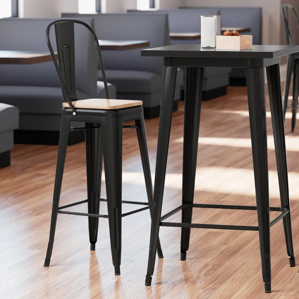Budget ✔️ LT&S Alloy Series Lancaster Table & Seating Alloy Series Black Metal Indoor Industrial Cafe Bar Height Stool With Vertical Slat Back And Natural Wood Seat 😉
