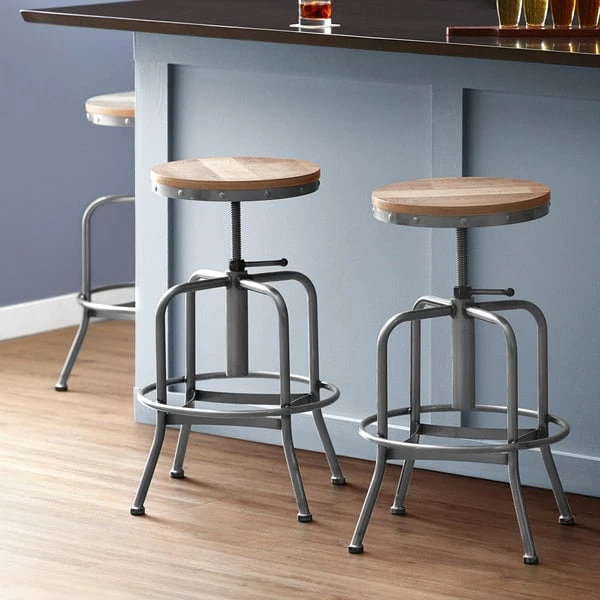 Buy 😉 Lancaster Table & Seating Screw Top Adjustable Height Clear 🧥 Coat Barstool With Driftwood Seat 🛒
