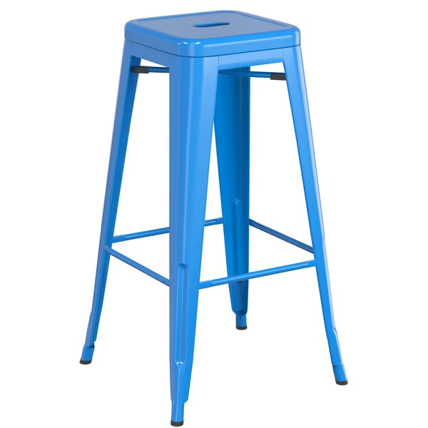 Best deal 🔔 LT&S Alloy Series Lancaster Table & Seating Alloy Series Blue Stackable Metal Indoor Industrial Barstool With Gray Wood Seat ❤️ - Image 3