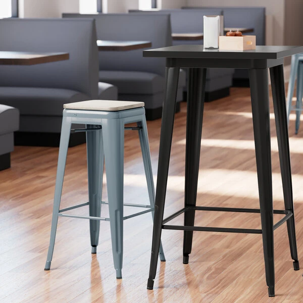 Cheapest ๐ LT&S Alloy Series Lancaster Table & Seating Alloy Series Charcoal Stackable Metal Indoor Industrial Barstool With Gray Wood Seat โ