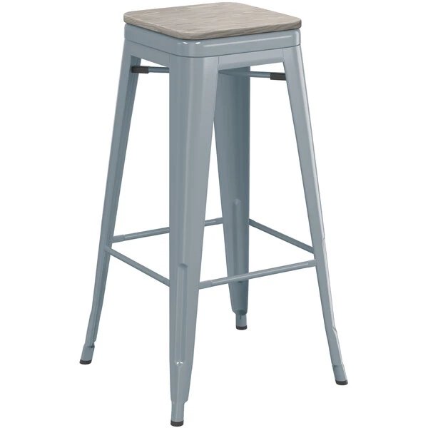 Cheapest ๐ LT&S Alloy Series Lancaster Table & Seating Alloy Series Charcoal Stackable Metal Indoor Industrial Barstool With Gray Wood Seat โ - Image 2