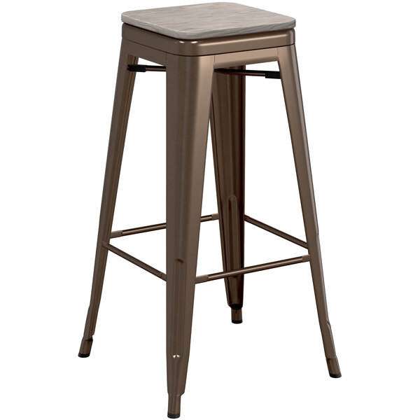 Lancaster Table & Seating Alloy Series Copper Stackable Metal Indoor Industrial Barstool with Gray Wood Seat Best Sale ???? LT&S Alloy Series Lancaster Table & Seating Alloy Series Copper Stackable Metal Indoor Industrial Barstool With Gray Wood Seat ???? -Lancaster Shop unnamed file 1256