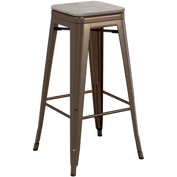 Best Sale ๐ LT&S Alloy Series Lancaster Table & Seating Alloy Series Copper Stackable Metal Indoor Industrial Barstool With Gray Wood Seat ๐งจ - Image 2