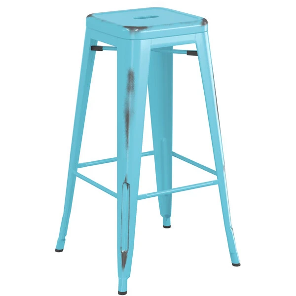 Cheapest ๐ฅ LT&S Alloy Series Lancaster Table & Seating Alloy Series Distressed Arctic Blue Stackable Metal Indoor Industrial Barstool With Gray Wood Seat โญ - Image 3