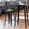 New ???? LT&S Alloy Series Lancaster Table & Seating Alloy Series Distressed Black Metal Indoor Industrial Cafe Bar Height Stool With Vertical Slat Back And Natural Wood Seat ????