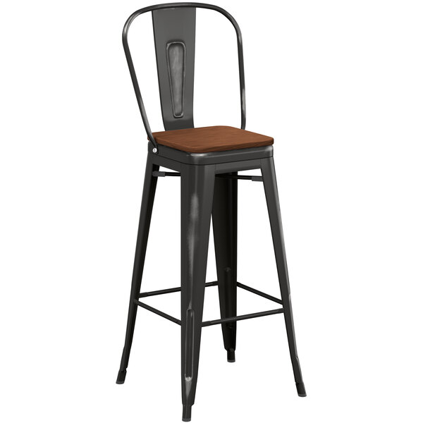 Lancaster Table & Seating Alloy Series Distressed Black Metal Indoor Industrial Cafe Bar Height Stool with Vertical Slat Back and Walnut Wood Seat Hot Sale ⭐ LT&S Alloy Series Lancaster Table & Seating Alloy Series Distressed Black Metal Indoor Industrial Cafe Bar Height Stool With Vertical Slat Back And Walnut Wood Seat ???? -Lancaster Shop unnamed file 1270