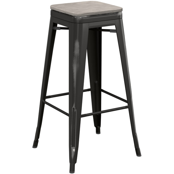 Lancaster Table & Seating Alloy Series Distressed Black Stackable Metal Indoor Industrial Barstool with Gray Wood Seat Brand new ❤️ LT&S Alloy Series Lancaster Table & Seating Alloy Series Distressed Black Stackable Metal Indoor Industrial Barstool With Gray Wood Seat ???? -Lancaster Shop unnamed file 1274