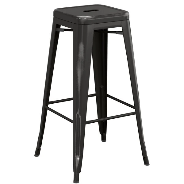 Brand new ❤️ LT&S Alloy Series Lancaster Table & Seating Alloy Series Distressed Black Stackable Metal Indoor Industrial Barstool With Gray Wood Seat 🥰 - Image 3