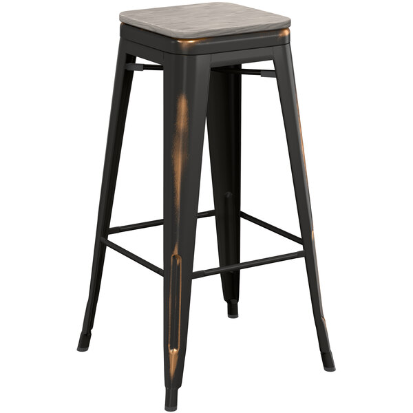Lancaster Table & Seating Alloy Series Distressed Copper Stackable Metal Indoor Industrial Barstool with Gray Wood Seat New ???? LT&S Alloy Series Lancaster Table & Seating Alloy Series Distressed Copper Stackable Metal Indoor Industrial Barstool With Gray Wood Seat ???? -Lancaster Shop unnamed file 1280