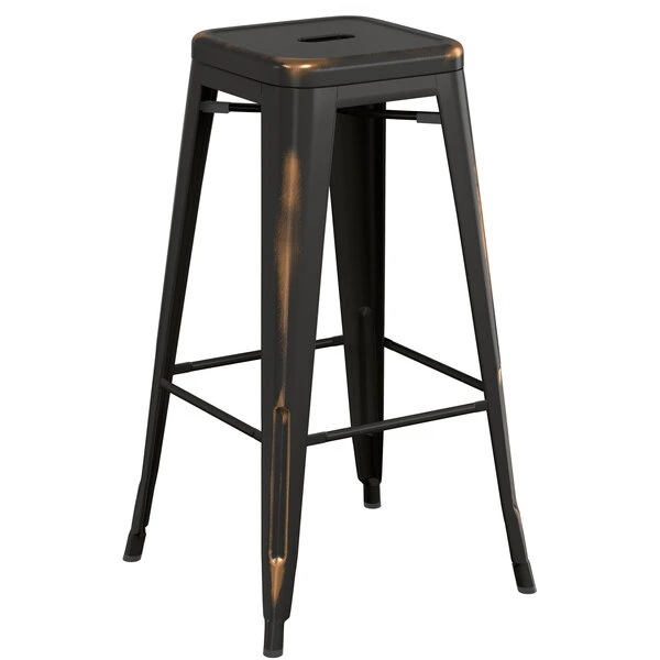 New 😍 LT&S Alloy Series Lancaster Table & Seating Alloy Series Distressed Copper Stackable Metal Indoor Industrial Barstool With Gray Wood Seat 🎉 - Image 3