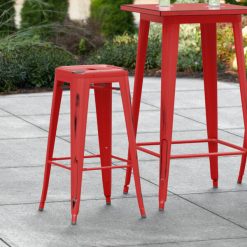 Hot Sale ???? LT&S Alloy Series Lancaster Table & Seating Alloy Series Distressed Red Stackable Metal Indoor / Outdoor Industrial Barstool With Drain Hole Seat ????