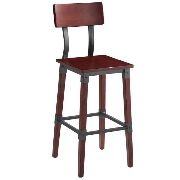 Discount 🎁 Lancaster Table & Seating Rustic Industrial Bar Height Chair With Mahogany Finish 😉 - Image 2