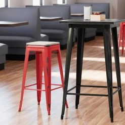 Flash Sale ๐ฅฐ LT&S Alloy Series Lancaster Table & Seating Alloy Series Distressed Red Stackable Metal Indoor Industrial Barstool With Gray Wood Seat โจ