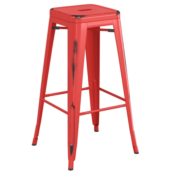 Flash Sale ๐ฅฐ LT&S Alloy Series Lancaster Table & Seating Alloy Series Distressed Red Stackable Metal Indoor Industrial Barstool With Gray Wood Seat โจ - Image 3