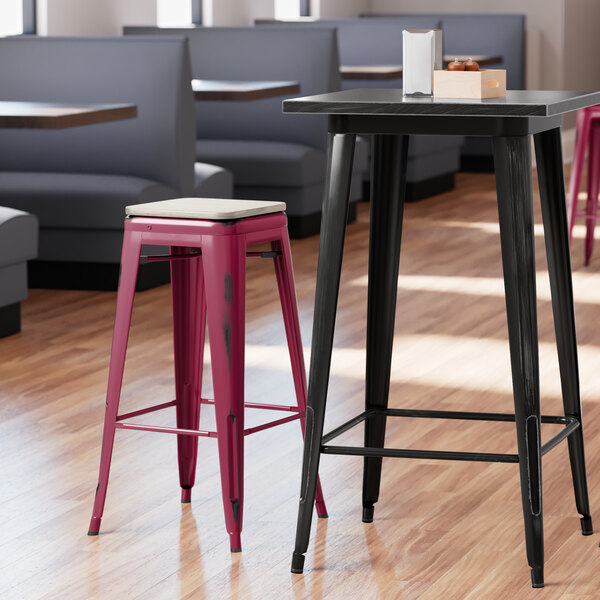 Lancaster Table & Seating Alloy Series Distressed Sangria Stackable Metal Indoor Industrial Barstool with Gray Wood Seat Outlet ???? LT&S Alloy Series Lancaster Table & Seating Alloy Series Distressed Sangria Stackable Metal Indoor Industrial Barstool With Gray Wood Seat ???? -Lancaster Shop unnamed file 1293