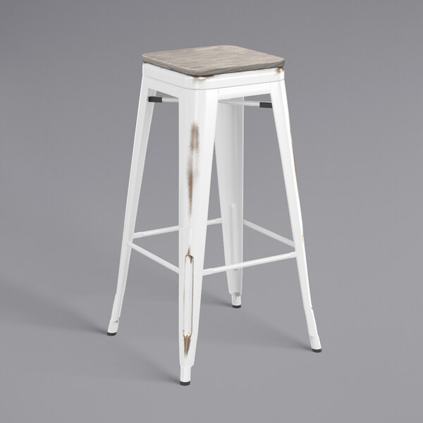 Lancaster Table & Seating Alloy Series Distressed White Stackable Metal Indoor Industrial Barstool with Gray Wood Seat Wholesale ✔️ LT&S Alloy Series Lancaster Table & Seating Alloy Series Distressed White Stackable Metal Indoor Industrial Barstool With Gray Wood Seat ???? -Lancaster Shop unnamed file 1303