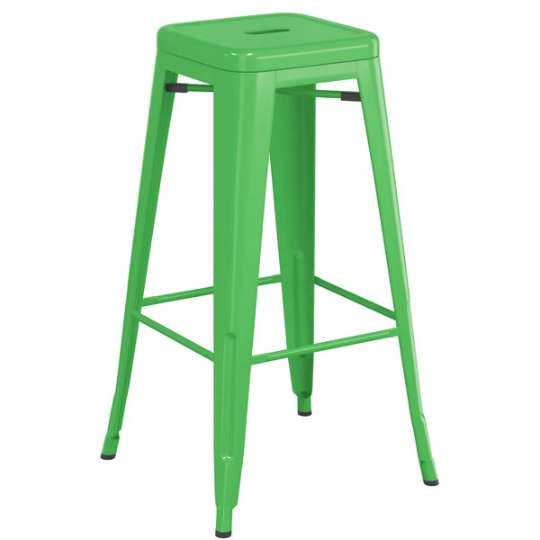 Flash Sale ✔️ LT&S Alloy Series Lancaster Table & Seating Alloy Series Green Stackable Metal Indoor Industrial Barstool With Gray Wood Seat 😉 - Image 3