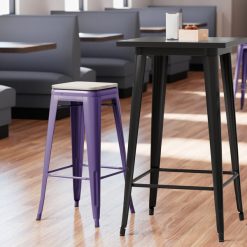 Best Sale ???? LT&S Alloy Series Lancaster Table & Seating Alloy Series Purple Stackable Metal Indoor Industrial Barstool With Gray Wood Seat ????