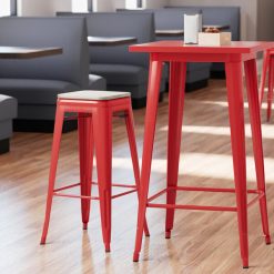 Wholesale ???? LT&S Alloy Series Lancaster Table & Seating Alloy Series Red Stackable Metal Indoor Industrial Barstool With Gray Wood Seat ????