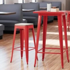 Wholesale ๐ LT&S Alloy Series Lancaster Table & Seating Alloy Series Red Stackable Metal Indoor Industrial Barstool With Gray Wood Seat ๐ฅ