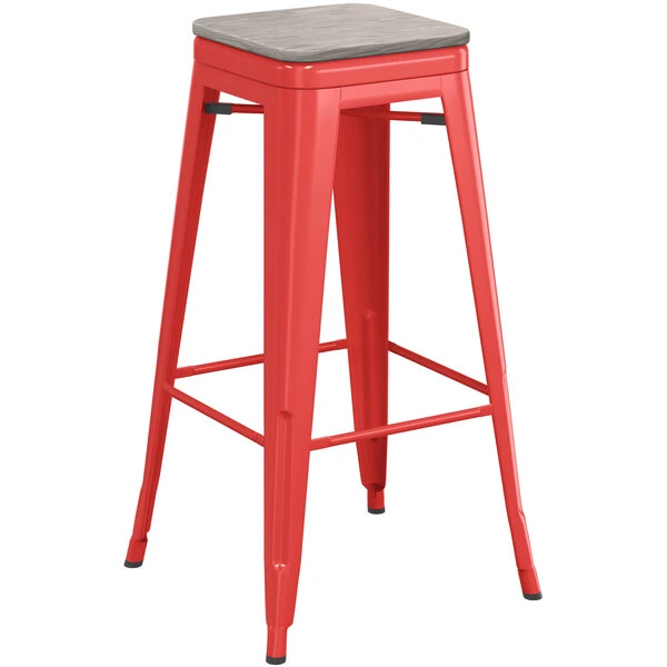 Wholesale 😉 LT&S Alloy Series Lancaster Table & Seating Alloy Series Red Stackable Metal Indoor Industrial Barstool With Gray Wood Seat 🔥 - Image 2