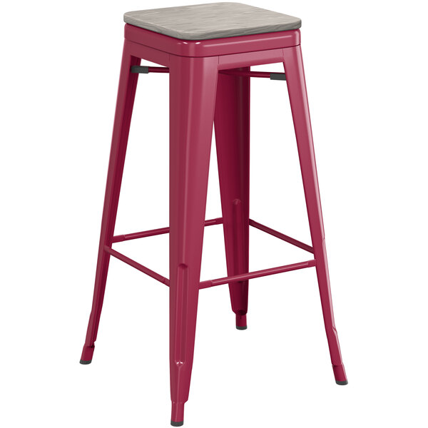 Cheapest ⌛ LT&S Alloy Series Lancaster Table & Seating Alloy Series Sangria Stackable Metal Indoor Industrial Barstool With Gray Wood Seat ???? 4 Cheapest ⌛ LT&S Alloy Series Lancaster Table & Seating Alloy Series Sangria Stackable Metal Indoor Industrial Barstool With Gray Wood Seat ???? - Image 2
