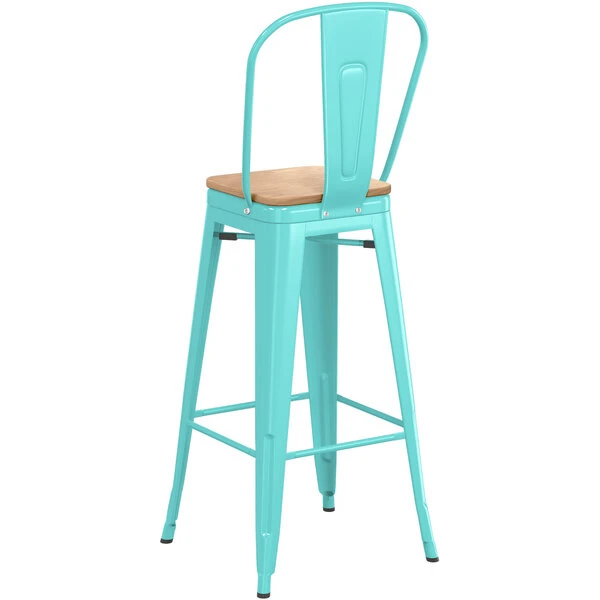 Cheap 🌟 LT&S Alloy Series Lancaster Table & Seating Alloy Series Seafoam Metal Indoor Industrial Cafe Bar Height Stool With Vertical Slat Back And Natural Wood Seat 😀 - Image 3