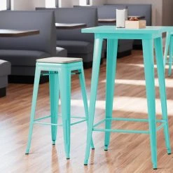 Best reviews of ✨ LT&S Alloy Series Lancaster Table & Seating Alloy Series Seafoam Stackable Metal Indoor Industrial Barstool With Gray Wood Seat 😍
