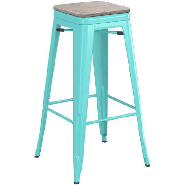 Best reviews of โจ LT&S Alloy Series Lancaster Table & Seating Alloy Series Seafoam Stackable Metal Indoor Industrial Barstool With Gray Wood Seat ๐ - Image 2