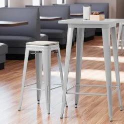 Coupon ⌛ LT&S Alloy Series Lancaster Table & Seating Alloy Series Silver Stackable Metal Indoor Industrial Barstool With Gray Wood Seat ⌛