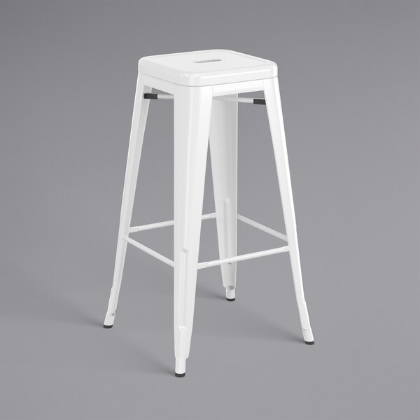 Lancaster Table & Seating Alloy Series White Stackable Metal Indoor Industrial Barstool with Gray Wood Seat Promo ???? LT&S Alloy Series Lancaster Table & Seating Alloy Series White Stackable Metal Indoor Industrial Barstool With Gray Wood Seat ???? -Lancaster Shop unnamed file 1338