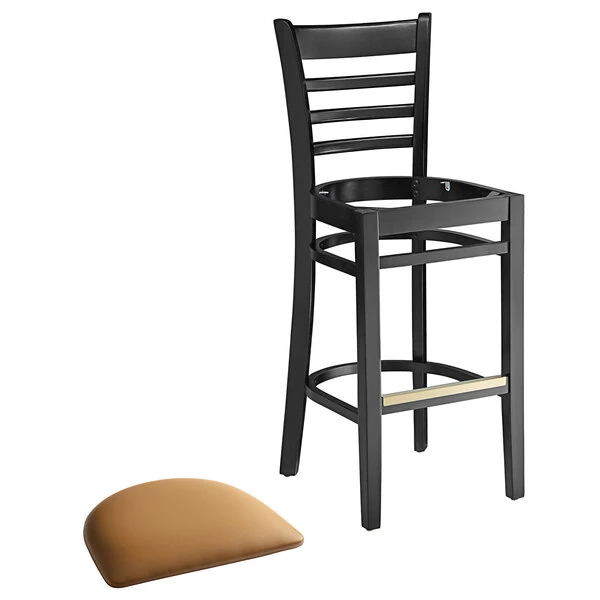 Discount ❤️ Lancaster Table & Seating Black Ladder Back Bar Height Chair With Light Brown Padded Seat 👍 - Image 4