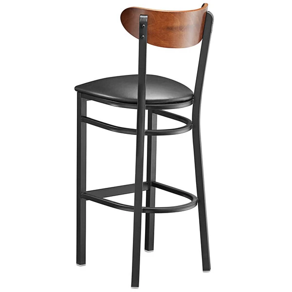 Hot Sale ๐ LT&S Boomerang Series Lancaster Table & Seating Boomerang Bar Height Black Chair With Black Vinyl Seat And Antique Walnut Back ๐ - Image 3