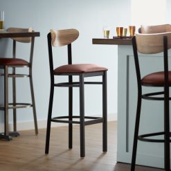 Wholesale ???? LT&S Boomerang Series Lancaster Table & Seating Boomerang Bar Height Black Chair With Burgundy Vinyl Seat And Driftwood Back ????