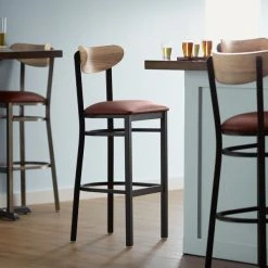 Wholesale 😍 LT&S Boomerang Series Lancaster Table & Seating Boomerang Bar Height Black Chair With Burgundy Vinyl Seat And Driftwood Back 🎁