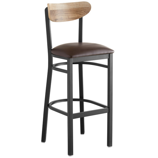Lancaster Table & Seating Boomerang Bar Height Black Chair with Dark Brown Vinyl Seat and Driftwood Back Discount ???? LT&S Boomerang Series Lancaster Table & Seating Boomerang Bar Height Black Chair With Dark Brown Vinyl Seat And Driftwood Back ???? -Lancaster Shop unnamed file 1355