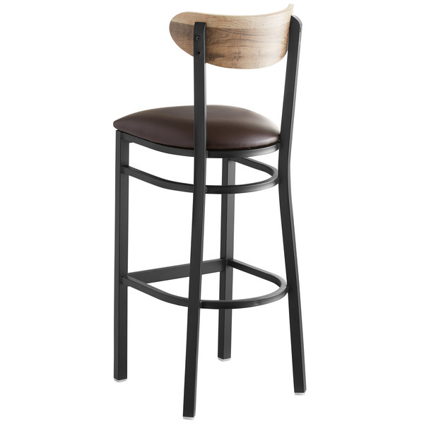 Lancaster Table & Seating Boomerang Bar Height Black Chair with Dark Brown Vinyl Seat and Driftwood Back Discount ???? LT&S Boomerang Series Lancaster Table & Seating Boomerang Bar Height Black Chair With Dark Brown Vinyl Seat And Driftwood Back ???? -Lancaster Shop unnamed file 1356