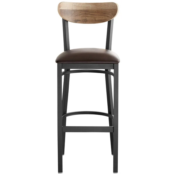 Discount 🎉 LT&S Boomerang Series Lancaster Table & Seating Boomerang Bar Height Black Chair With Dark Brown Vinyl Seat And Driftwood Back 🎉 - Image 4