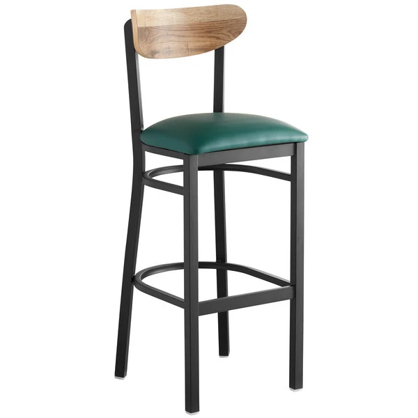Outlet 🔔 LT&S Boomerang Series Lancaster Table & Seating Boomerang Bar Height Black Chair With Green Vinyl Seat And Driftwood Back 🎁 - Image 2
