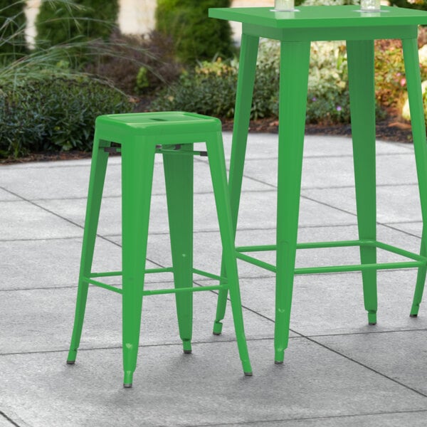 Wholesale ???? LT&S Alloy Series Lancaster Table & Seating Alloy Series Green Stackable Metal Indoor / Outdoor Industrial Barstool With Drain Hole Seat ⭐ 3 Wholesale ???? LT&S Alloy Series Lancaster Table & Seating Alloy Series Green Stackable Metal Indoor / Outdoor Industrial Barstool With Drain Hole Seat ⭐
